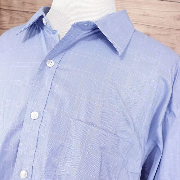 VAN HEUSEN TRAVELER BLUE CHECK BUTTON DOWN SHIRT MENS SZ 4XL 21-21.5 - Picture 2 of 7